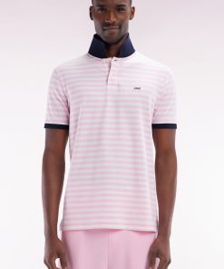 Eden Park Homme Men's Polo Marinière À Manches Courtes En Coton Stretch Rayé Rose Coupe Ajus