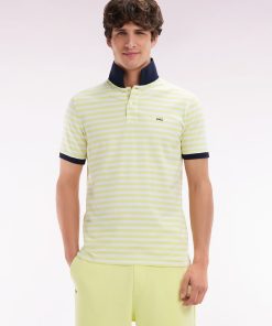 Eden Park Homme Men's Polo Marinière À Manches Courtes En Coton Stretch Rayé Jaune Coupe Aju