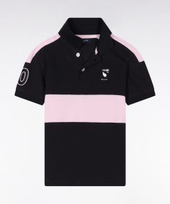 Eden Park Enfant Men's Polo New Zealand En Piqué De Coton Noir Et Rose Coupe Droite