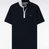Eden Park Homme Men's Polo Zippé À Manches Courtes En Coton Stretch Marine Coupe Ajustée
