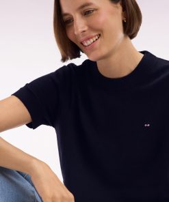 Eden Park Femme Men's Pull Col Rond À Manches Courtes En Coton Biologique Et Cachemire Marin