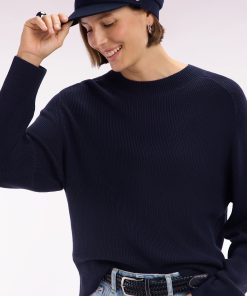 Eden Park Femme Men's Pull Col Rond Côtelé Marine Coupe Décontractée