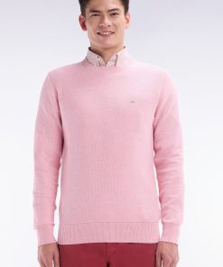 Eden Park Homme Men's Pull Col Rond En Coton Nid D'abeille Rose Coupe Droite