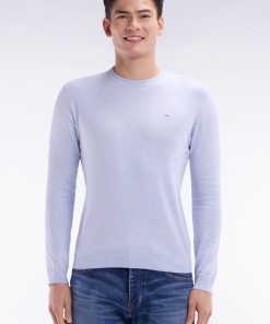 Eden Park Homme Men's Pull Col Rond En Coton Et Soie Mélangés Gris Clair Coupe Droite