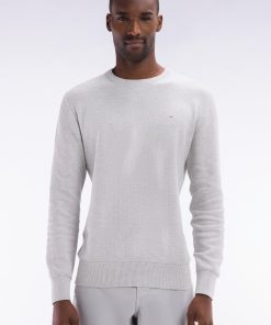 Eden Park Homme Men's Pull Col Rond En Coton Nid D'abeille Gris Coupe Droite