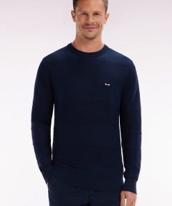 Eden Park Homme Men's Pull Col Rond En Tricot De Coton Marine Coupe Droite