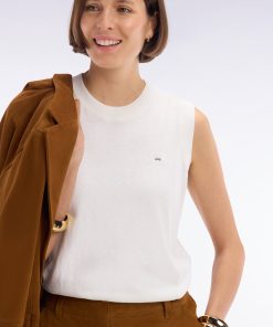 Eden Park Femme Men's Pull Débardeur Fin À Col Rond En Coton Et Soie Mélangés Écru Coupe Déc