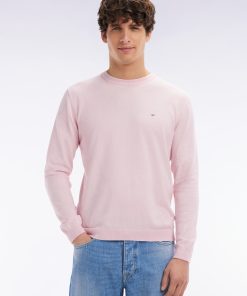 Eden Park Homme Men's Pull Col Rond En Coton Et Soie Mélangés Rose Coupe Droite