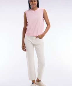 Eden Park Femme Men's Pull Débardeur Fin À Col Rond En Coton Et Soie Mélangés Rose Coupe Déc