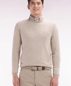 Eden Park Homme Men's Pull En Coton À Col Rond En Coton Beige Coupe Droite