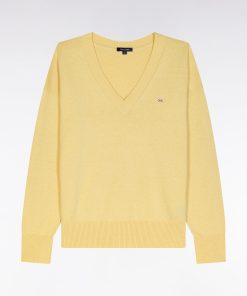 Eden Park Femme Men's Pull Col V En Coton Jaune Coupe Décontractée
