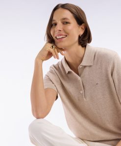 Eden Park Femme Men's Pull Manches Courtes À Col Polo Beige Coupe Droite