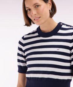 Eden Park Femme Men's Pull Marinière À Col Rond En Coton Biologique Et Cachemire Marine Coup