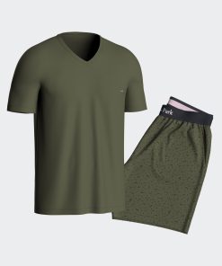 Eden Park Homme Men's Pyjama Court En Jersey De Coton Kaki Short À Micromotifs