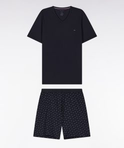 Eden Park Homme Men's Pyjama Court En Jersey De Coton Marine Short À Micromotifs