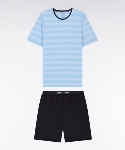 Eden Park Homme Men's Pyjama Court En Jersey De Coton T-shirt Cerclé Ciel Short Marine