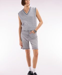 Eden Park Femme Men's Pull Sans Manches En Coton Torsadé Gris Coupe Décontractée