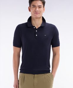 Eden Park Homme Men's Pull Manches Courtes À Col Polo Marine Coupe Droite