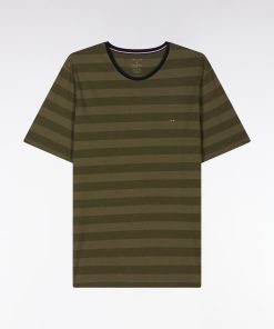 Eden Park Homme Men's Pyjama Court En Jersey De Coton T-shirt Cerclé Kaki Short Marine