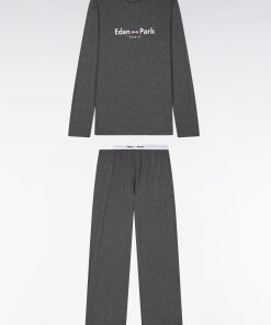Femme Men's Pyjama Long En Coton Et Modal Gris Logo Eden Park