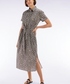 Eden Park Femme Men's Robe Manches Courtes En Coton Kaki Imprimé Palmiers Coupe Décontractée