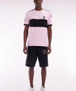 Eden Park Homme Men's Short New Zealand En Coton Noir Et Rose Coupe Décontractée