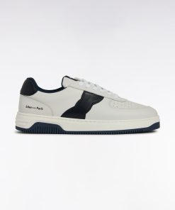 Eden Park Homme Chaussures Sneakers En Cuir Blanches Détails Noirs