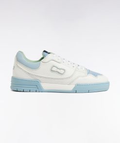 Eden Park Homme Chaussures Sneakers Ep10 En Cuir Blanches Et Vert D'eau