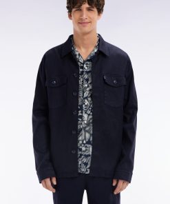 Eden Park Homme Men's Surchemise À Poches Plaquées En Lin Et Coton Stretch Marine