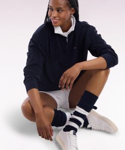 Eden Park Femme Men's Sweatshirt À Col Maillot Blanc En Coton Marine