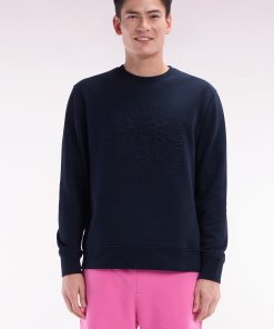 Eden Park Homme Men's Sweatshirt En Molleton Coton Marine Broderie Palmier Ton Sur Ton Coupe