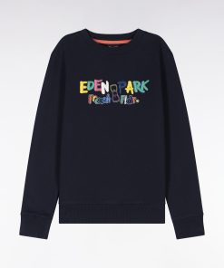 Eden Park Enfant Men's Sweatshirt En Coton Marine Broderie Multicolore Coupe Droite