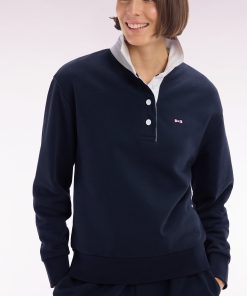Eden Park Femme Men's Sweatshirt À Col Maillot En Coton Marine Coupe Décontractée