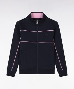 Eden Park Enfant Men's Sweatshirt En Coton Stretch Zippé Marine Passepoils Roses Coupe Droite