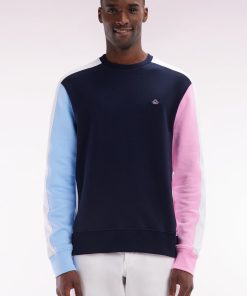 Eden Park Homme Men's Sweatshirt Tricolore En Molleton Coton Marine Coupe Droite