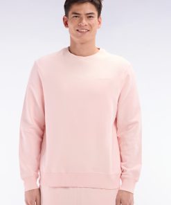 Eden Park Homme Men's Sweatshirt Surteint À Col Rond En Molleton Coton Rose Pâle Coupe Décon