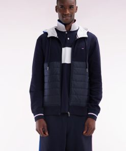 Eden Park Homme Men's Sweatshirt Zippé Bimatière En Molleton Coton Marine À Parmenture Matel