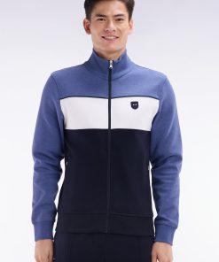 Eden Park Homme Men's Sweatshirt Zippé En Coton Interlock Bleu Foncé Coupe Droite