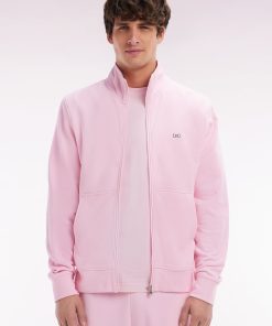 Eden Park Homme Men's Sweatshirt Zippé En Coton Rose Coupe Droite