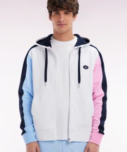 Eden Park Homme Men's Sweatshirt Zippé En Molleton Coton Colorblock Blanc Coupe Droite