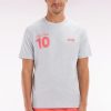 Eden Park Homme Men's T-shirt 10 En Coton Gris Et Rouge Coupe Décontractée