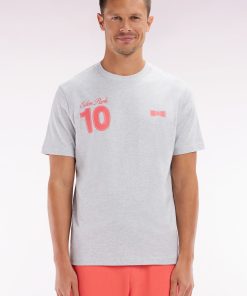 Eden Park Homme Men's T-shirt 10 En Coton Gris Et Rouge Coupe Décontractée