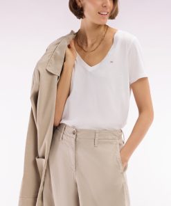 Eden Park Femme Men's T-shirt À Col V En Jersey De Coton Pima Léger Blanc Coupe Droite