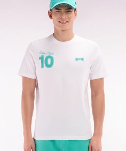 Eden Park Homme Men's T-shirt 10 En Coton Blanc Et Vert Coupe Décontractée