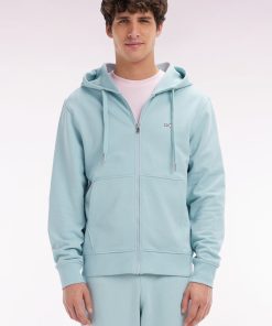 Eden Park Homme Men's Sweatshirt Zippé En Molleton Coton Vert D'eau Coupe Droite