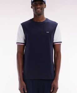 Eden Park Homme Men's T-shirt Bicolore En Coton Blanc Broderie Nœud Papillon Coupe Droite