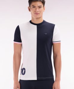 Eden Park Homme Men's T-shirt Bicolore Xv De France En Coton Blanc Coupe Droite