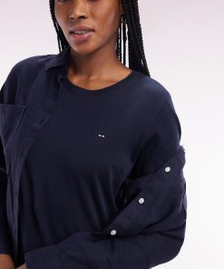 Eden Park Femme Men's T-shirt À Col Rond En Jersey De Coton Pima Léger Marine Coupe Droite