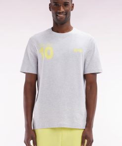 Eden Park Homme Men's T-shirt 10 En Coton Gris Et Jaune Coupe Décontractée