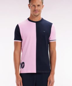 Eden Park Homme Men's T-shirt Bicolore Xv De France En Coton Rose Coupe Droite